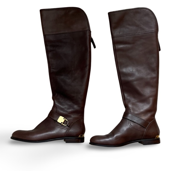 Coach Madeleine Over the Knee Leather Boots Brown with Gold Zippers Size 6 - Picture 2 of 6
